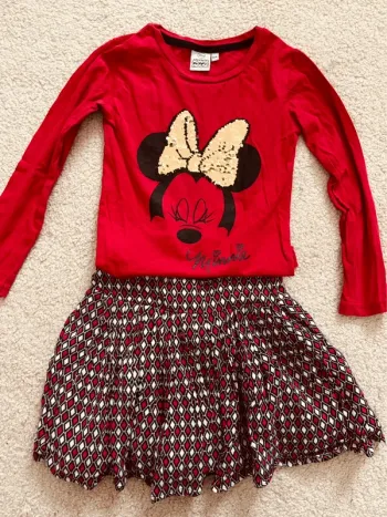 Ensemble rentrée fille 6 ans – T-shirt Minnie Mouse Disney sequins + jupe patineuse