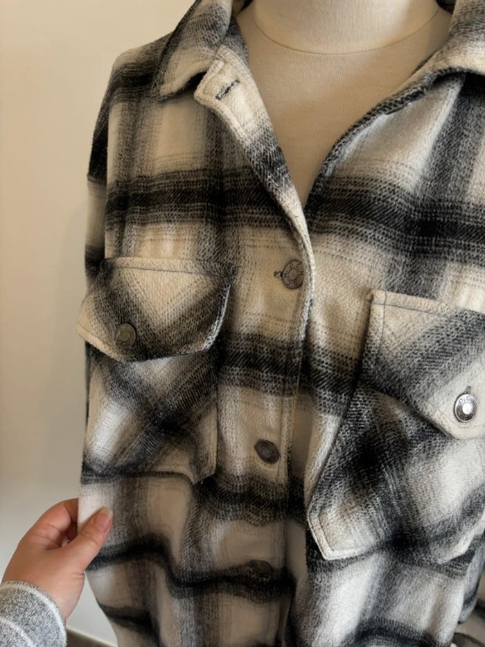 Veste épaisse / surchemise hiver à carreaux gris noir blanc taille XS femme - photo numéro 5