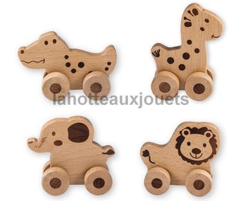 LOT DE 4 ANIMAUX A POUSSER EN BOIS JOUECO  N°80049