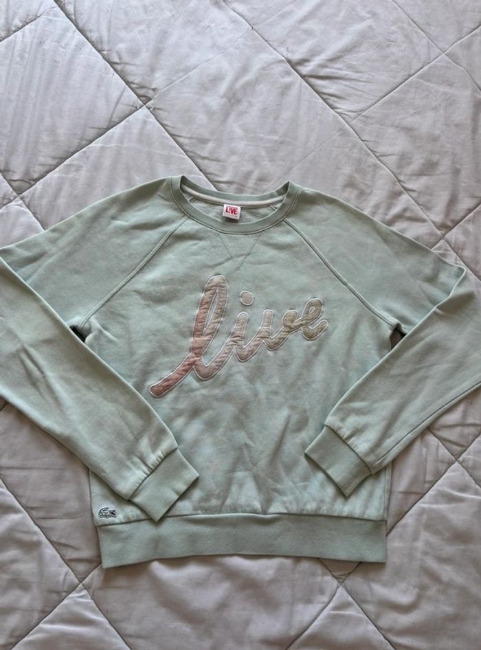 Pull sweat léger col rond Lacoste live bleu clair intérieur polaire devanlay taille S/36 - photo numéro 3