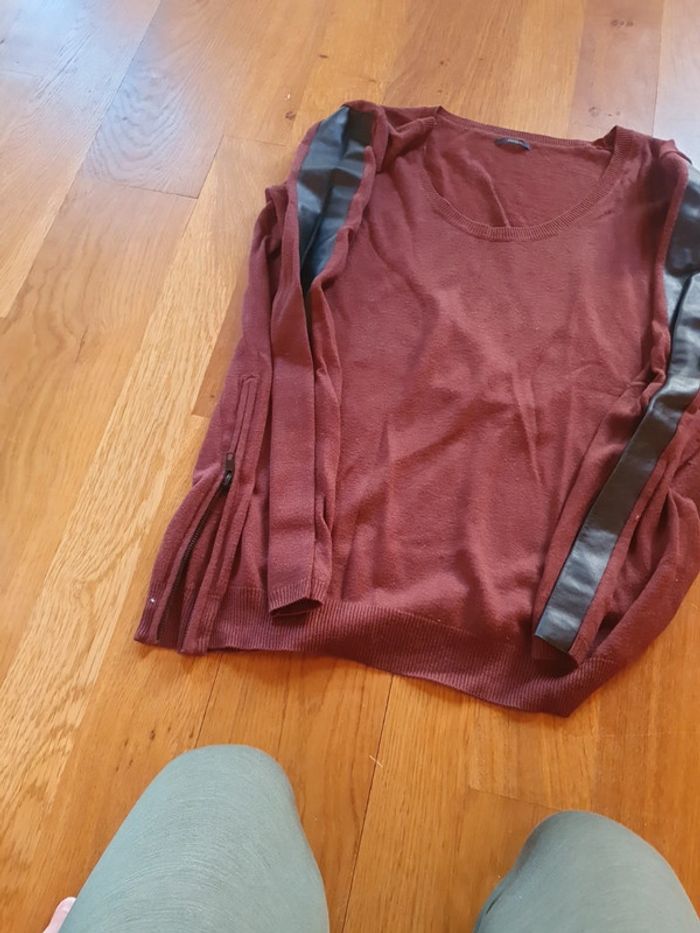 Pull ikks empiècements cuir - photo numéro 4