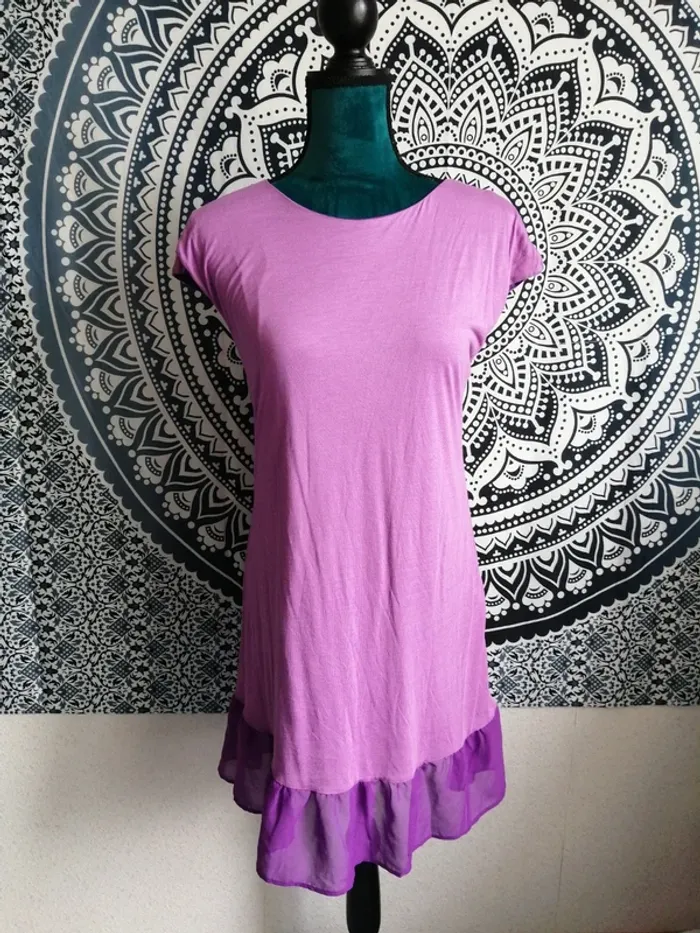 Robe violette à volants bi-matière croisée dans le dos doublée / diksi / (M) - photo numéro 2