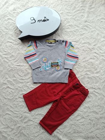 Ensemble (pull col V + pantalon) Garçon 9 mois
