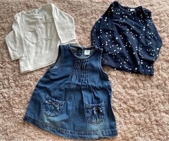Ensemble robe en jeans et 2 tee-shirts manches longues Tex baby 3 mois