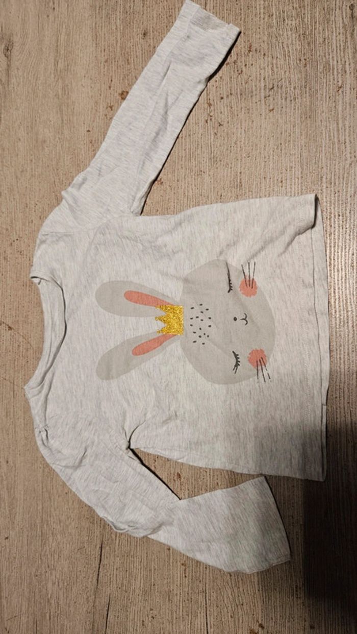 T shirt gris clair, manches longues, avec lapin, Primark, 2/3 ans - photo numéro 3