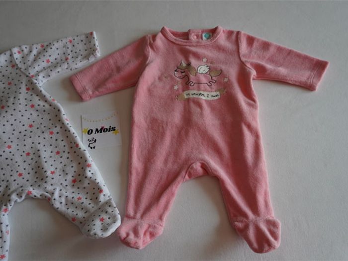 Lot n°1 de 2 Pyjamas velours blanc/rose fantaisies Tex Taille : 0m (Naissance) - photo numéro 4