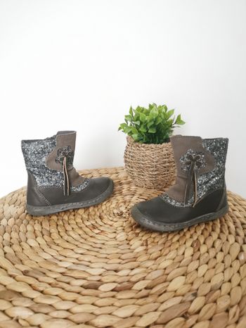 Bottines Gris/Beige à paillettes en cuir Vertbaudet Pointure 24