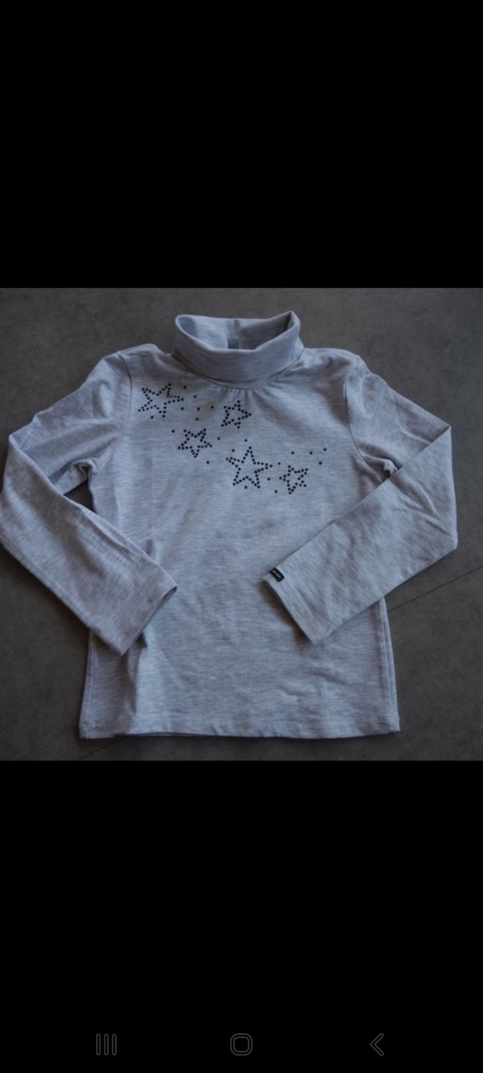 Sous-pull fille gris chiné/étoiles strass Miniman - 6 ans