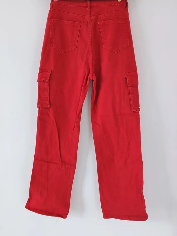 🔴 Pantalon cargo rouge avec ceinture intégrée – Taille 38 - photo numéro 2