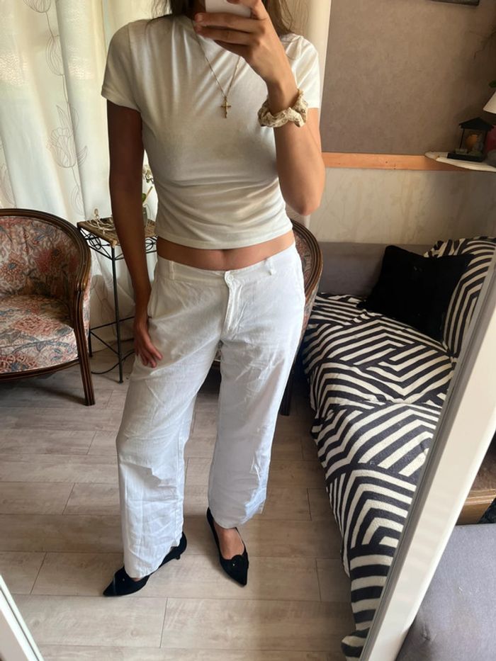 Pantalon taille basse lin vintage bohème y2k 2000yer - photo numéro 2