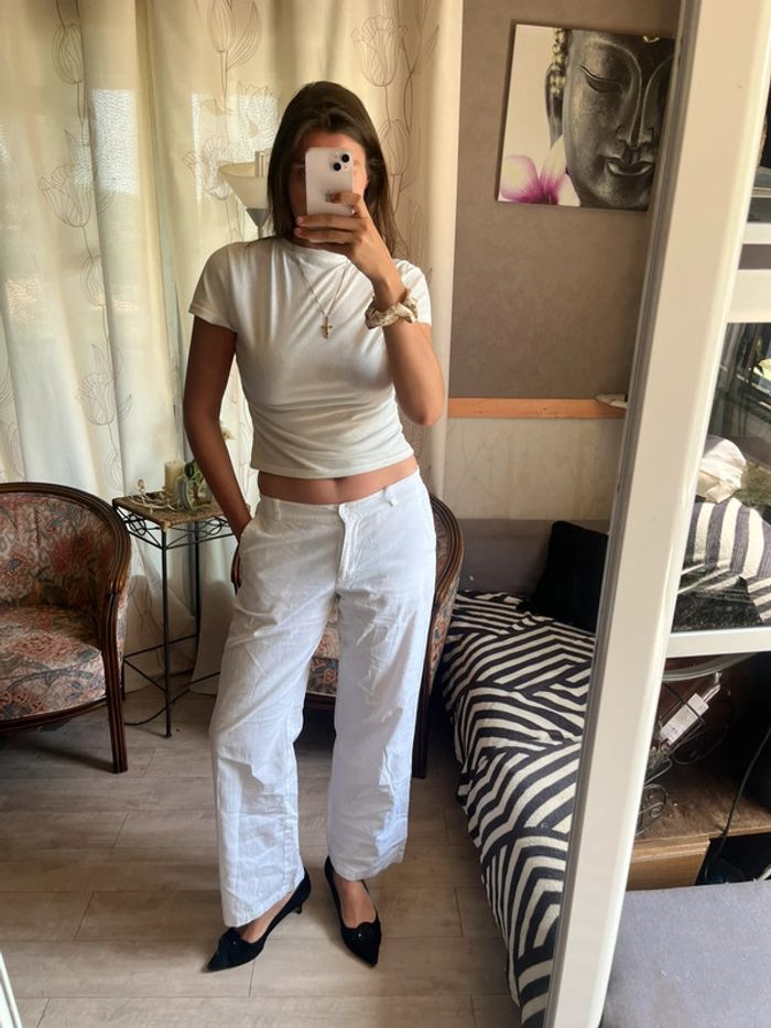 Pantalon taille basse lin vintage bohème y2k 2000yer