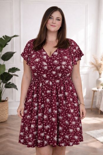 Robe murmure de pissenlits bordeaux et multicolore Femme taille 52 marque Violeta by Mango 💍 