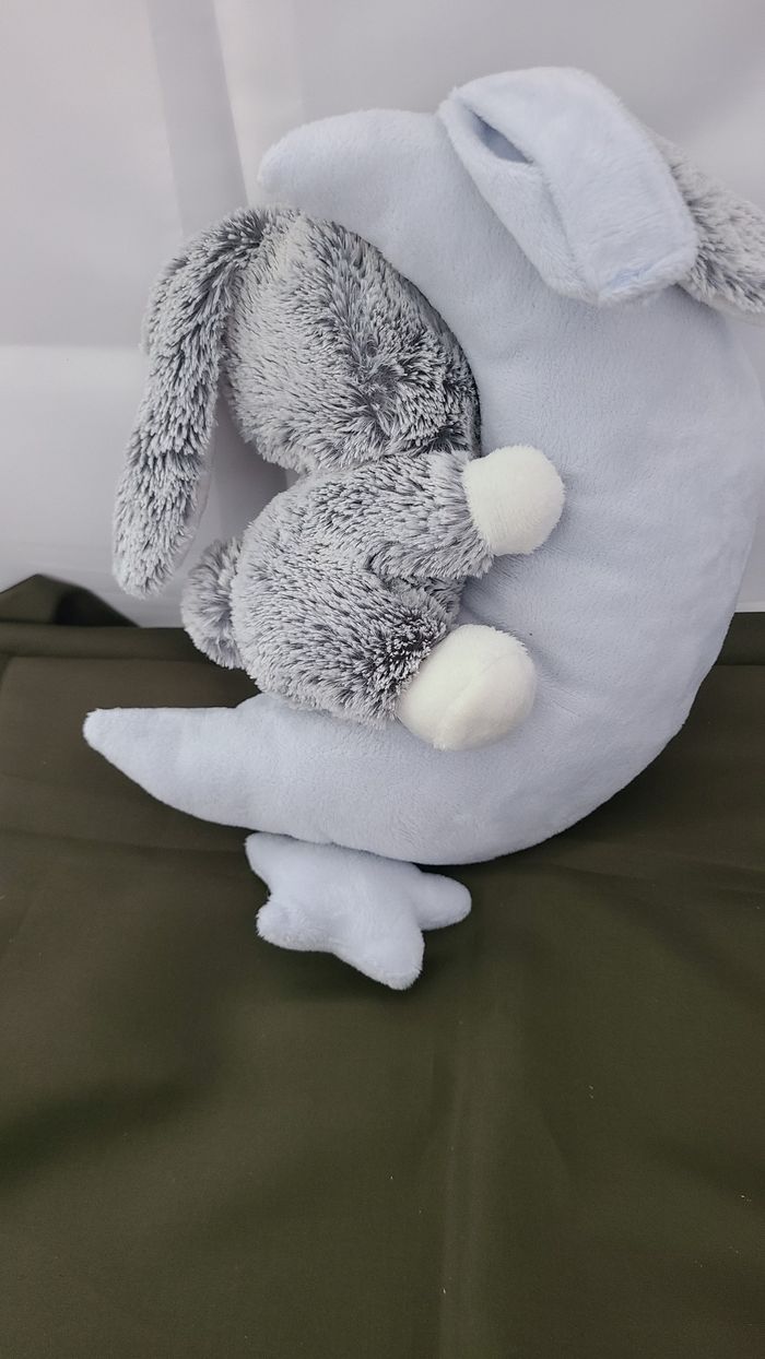 Doudou musical lune MOTS D'ENFANTS Ours déguisé lapin blanc bleu Gris Douce Nuit - photo numéro 4
