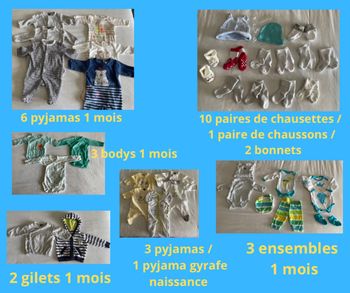 Lot garçon naissance à 1 mois  19 article + accessoires