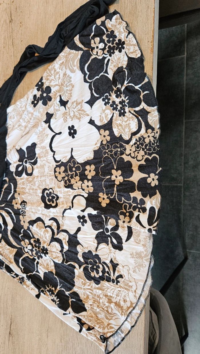 Robe courte à manches courtes noire, blanche et beige, Dixit, M - photo numéro 5
