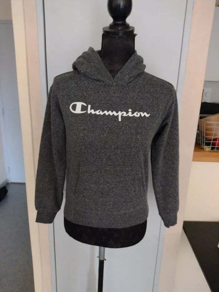 Sweat à capuche Champion enfant gris chiné – Taille 11/12 ans