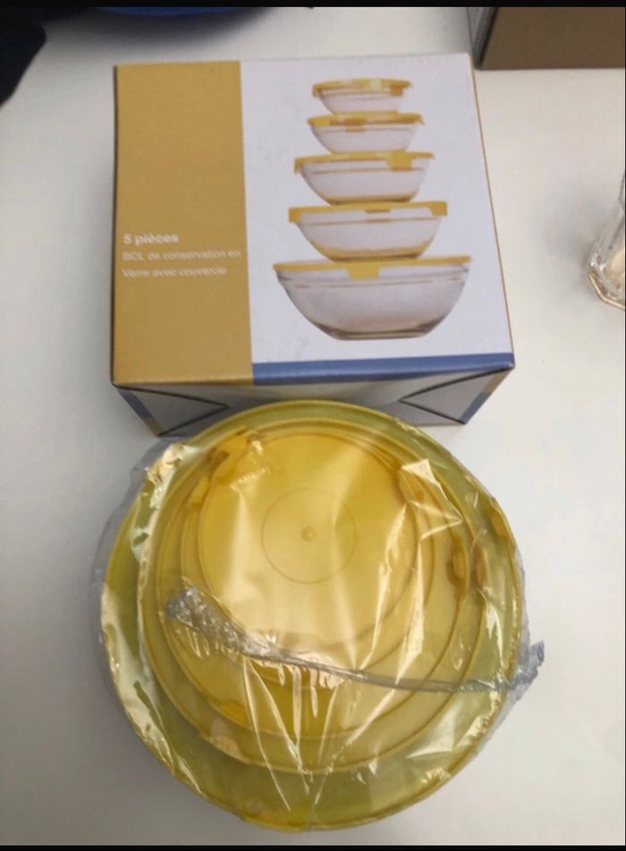 Lot de 5 bols De conservation en verre avec couvercle neuf. - photo numéro 2