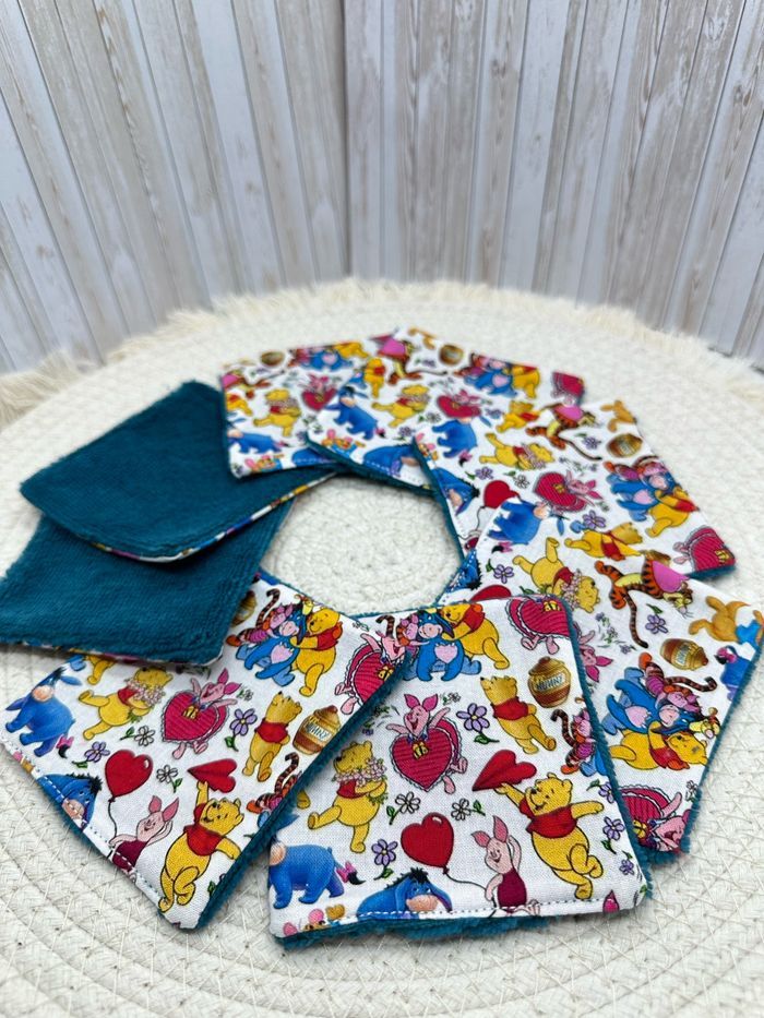 Lingettes lavables bébé motifs Winnie l’ourson lot de 8  en éponge bambou
