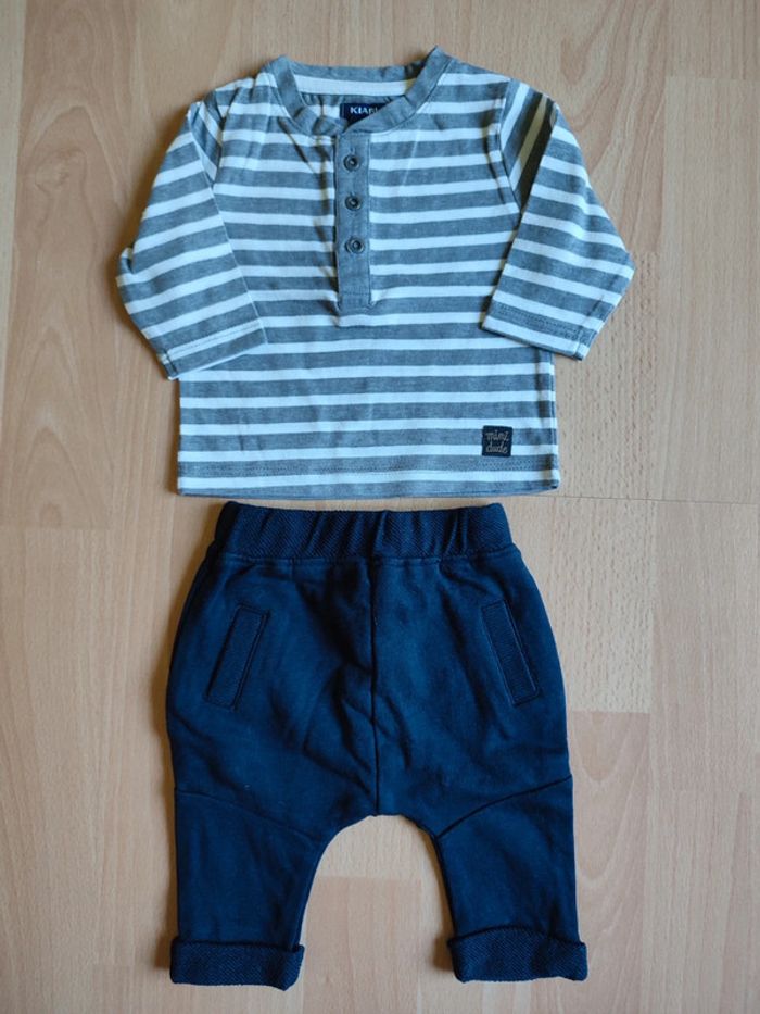 Lot tenue neuve pantalon + t-shirt manches longues col tunisien Kiabi en 1M
