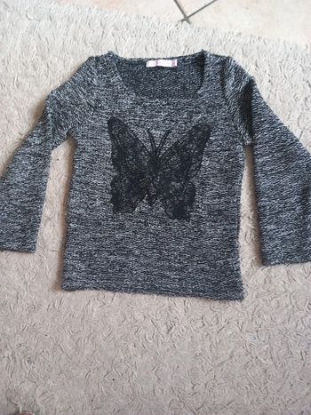 😷pull noir gris chiné papillon 6ans Gemo