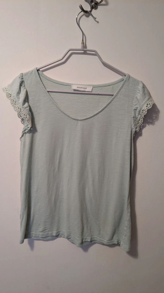 T shirt vert d'eau bleu pâle Promod