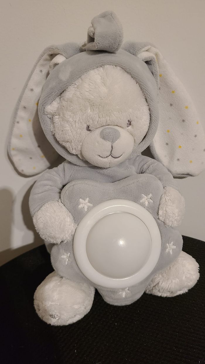 MAX ET SAX DOUDOU PELUCHE OURS DEGUISE LAPIN GRIS BLANC ETOILE