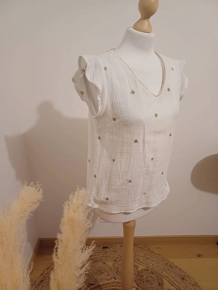 T-Shirt blanc avec cœurs dorés Maëlle taille S/M 36/38 - photo numéro 7