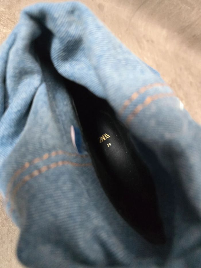Bottines Zara bleu denim avec plis à talon taille 39 - photo numéro 7