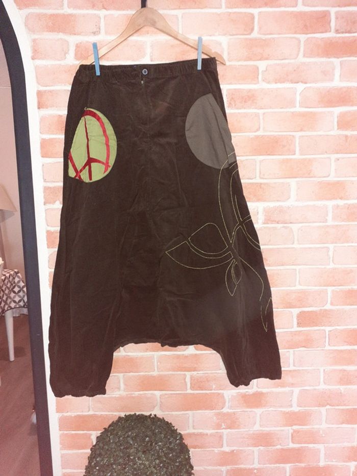 Sarouel velours côtelé marron et vert - T. L/XL