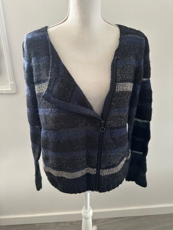 Cardigan en laine et mohair bleu marine et noir Julie Guerlande T2 38 M