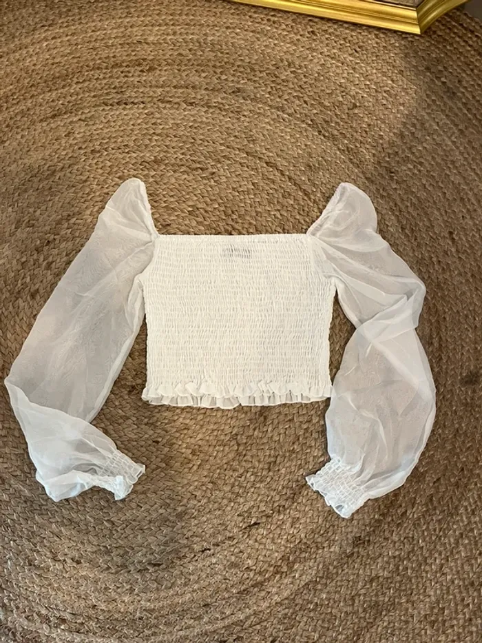 Top blanc manche longue transparence Shein style bandeau