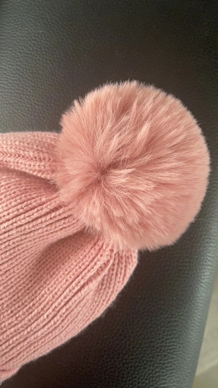 Bonnet fille rose pompon - photo numéro 4