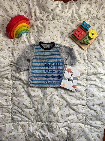teeshirt manches longues gris et bleu 3 mois elle est où la mer ?