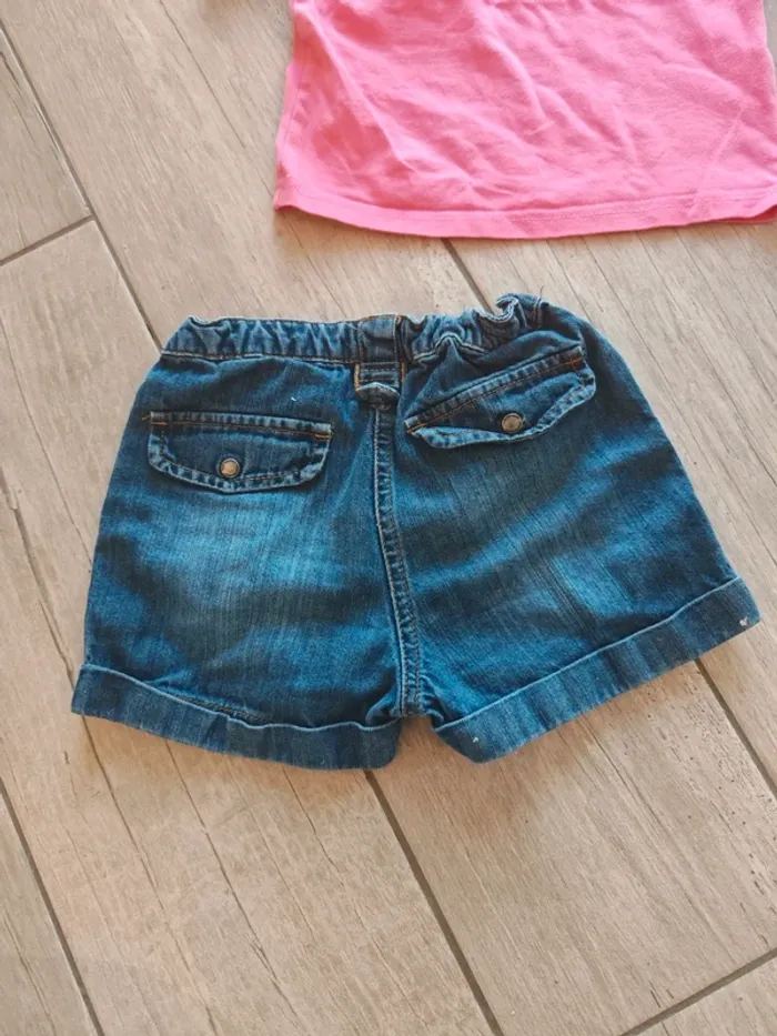 Ensemble d'été short en jeans et t-shirt rose 2 ans - photo numéro 4