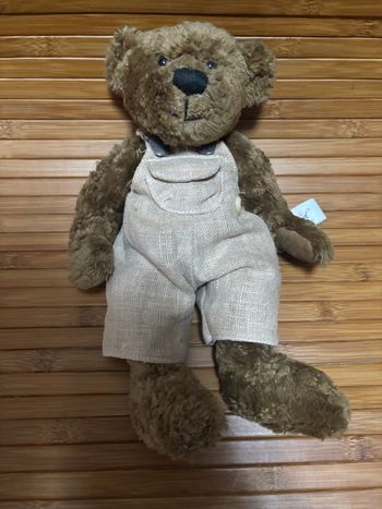 Doudou ours marron salopette beige sunkid