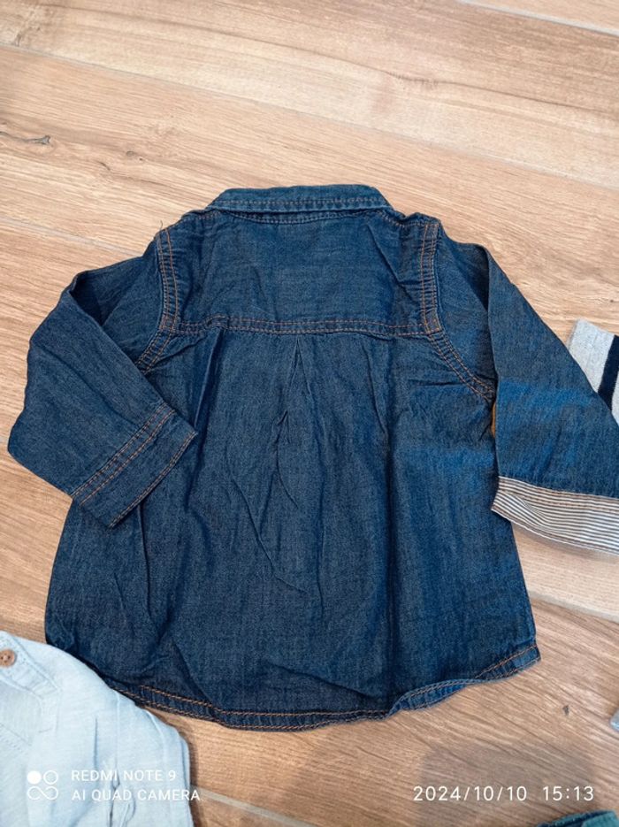 Ensemble chino vert+ 2 chemises jean + pull marinière 6 mois - photo numéro 4