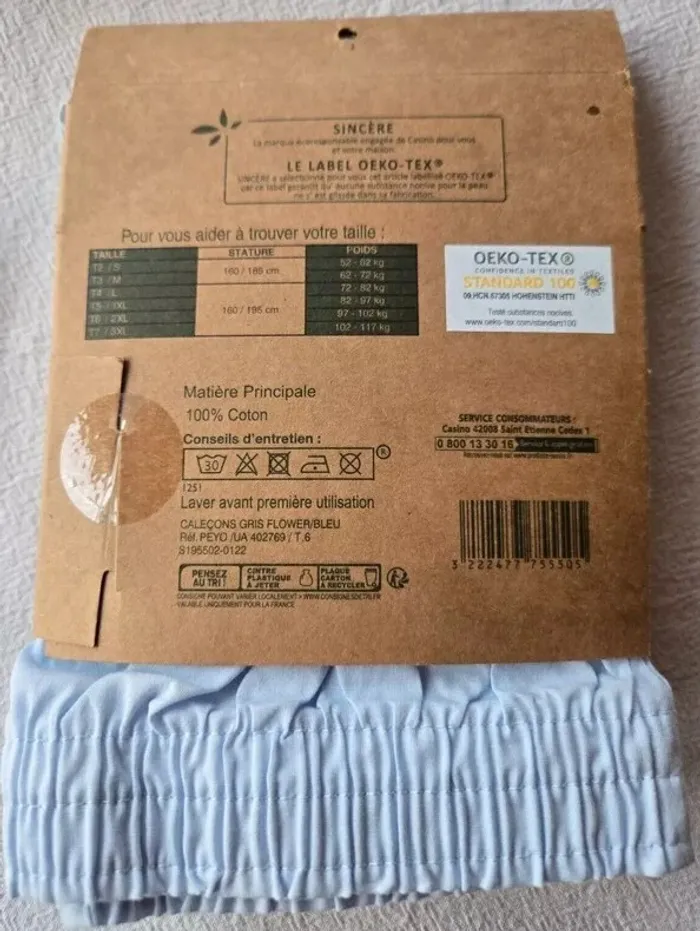 2 caleçons gris à fleurs et bleu taille 6/XXL marque Sincère Label Oeko-Tex - photo numéro 2
