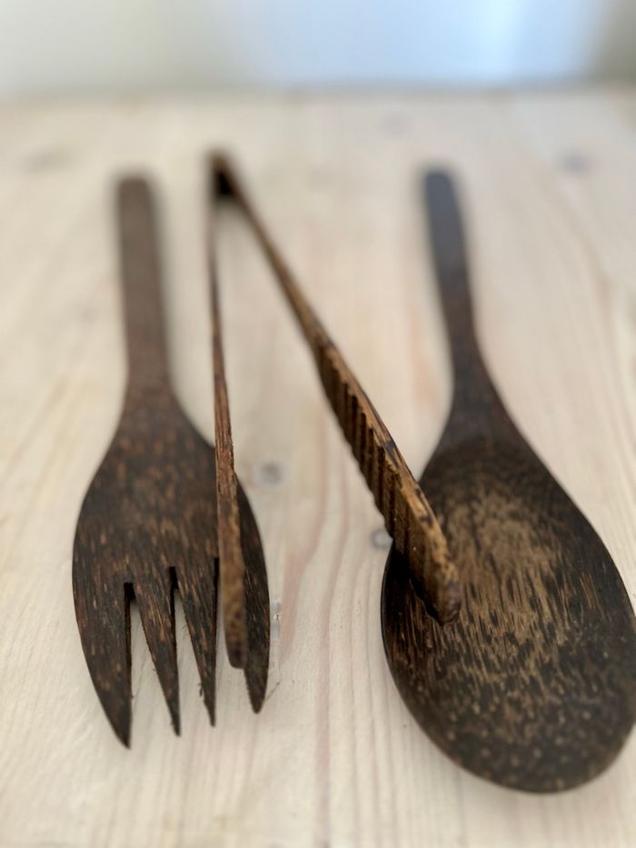 Lot de couvert à salade et pince en coco - photo numéro 3
