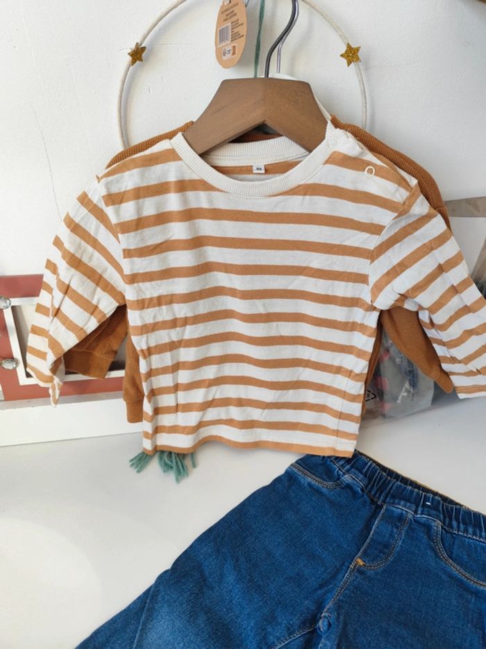 Ensemble pull jeans t shirt 18 mois camel rayé - photo numéro 3