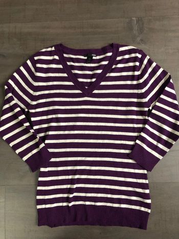 Pull rayé H&M manches 3/4 taille M violet/crème
