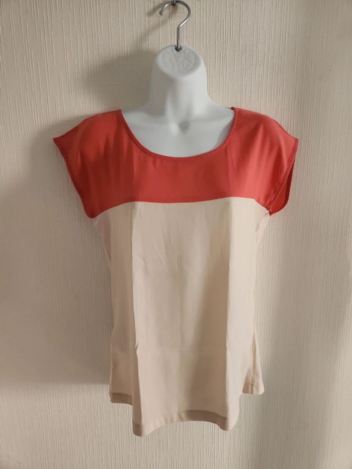 Blouse manches courtes Dolls S corail et beige - photo numéro 2