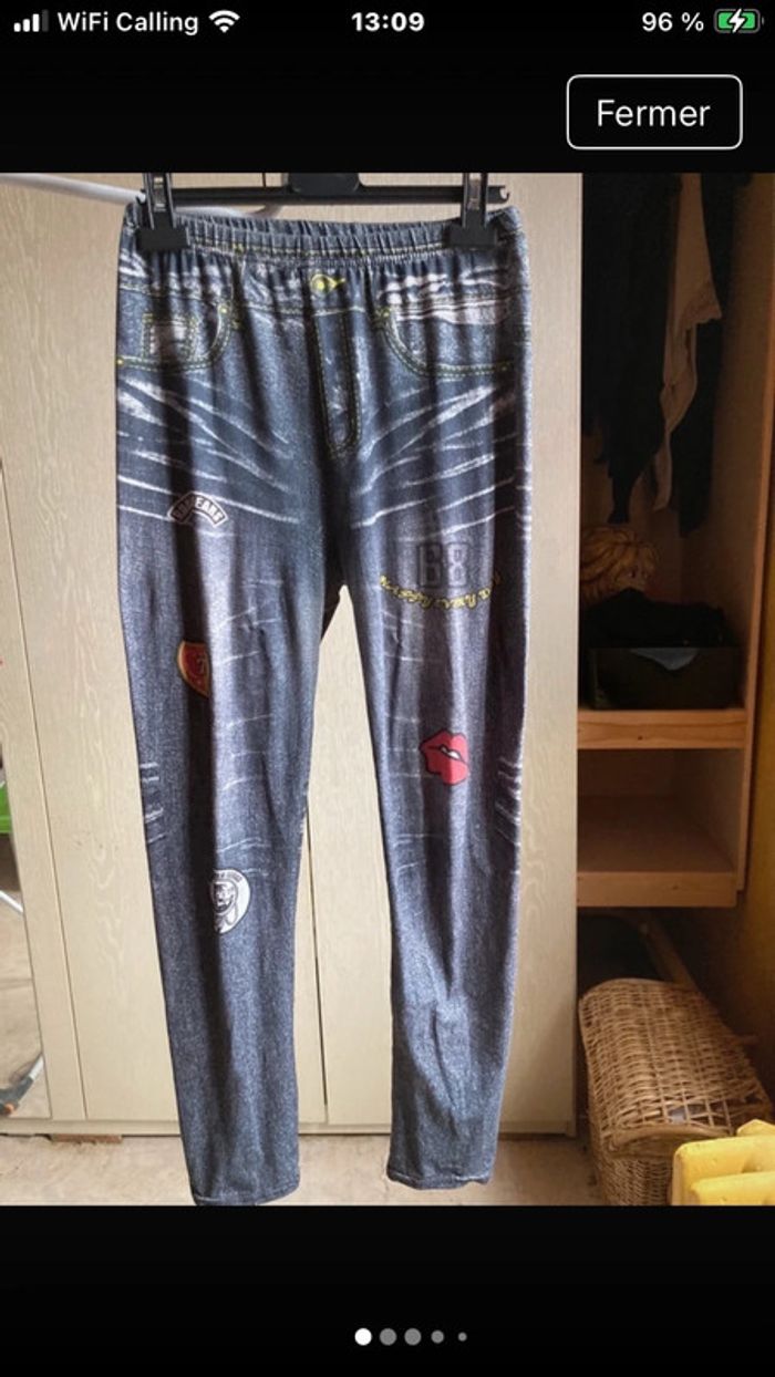 Superbe legging jeans avec stickers style USA taille unique - photo numéro 1