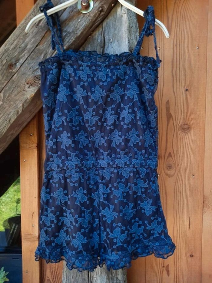 Superbe combishort Molly Bracken taille 6/8 ans, bleu marine superposé de tulle imprimé - photo numéro 2