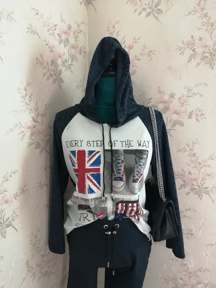 Sweat fin à capuche bleu foncé chiné thème royaume-uni / sans marque / (TU)