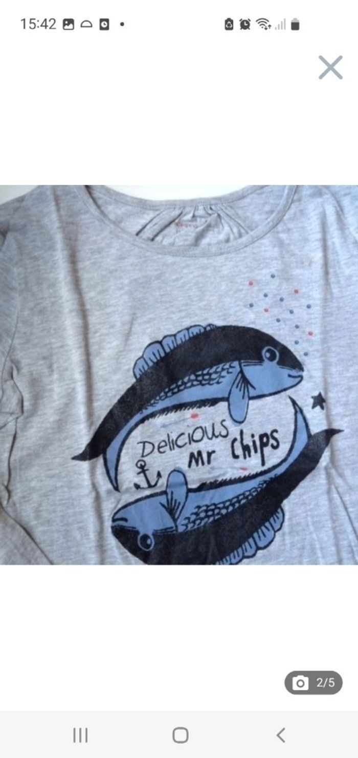 Tee-shirt ML gris chiné imprimé poissons 11/12 ans - photo numéro 2