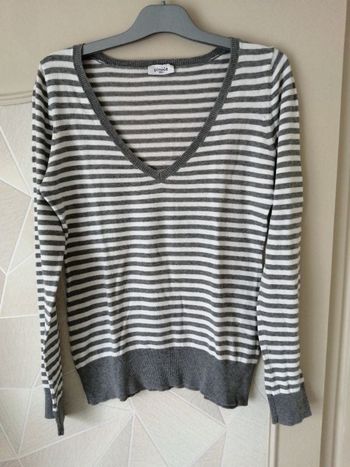 Pull rayé gris et blanc Pimkie