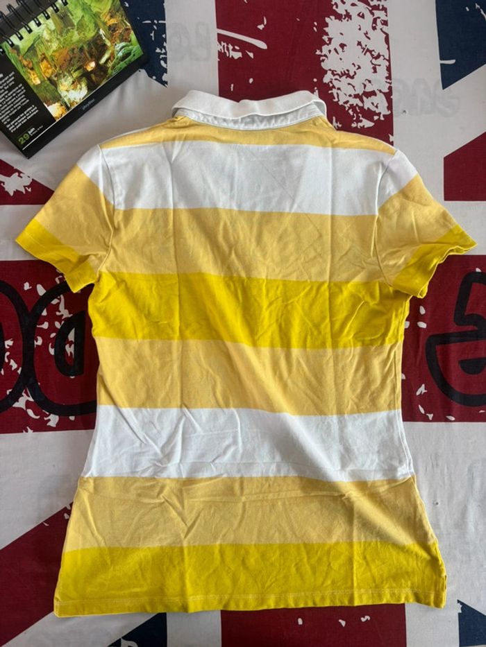Polo Tommy Hilfiger taille M blanc liserés jaune col V ouvert - photo numéro 6