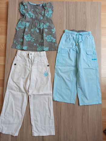 Blouse t-shirt cadet rousselle fleur Jean Blanc esprit 6 ans et pantalon bleu cadet rousselle 5 ans