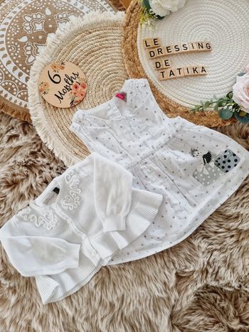 Robe blanche gilet 6 mois bébé fille