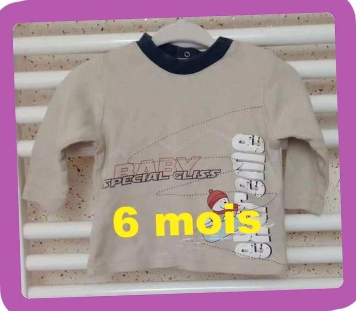 Tee shirt manche longue beige bleu marine imprimé Taille 6 mois